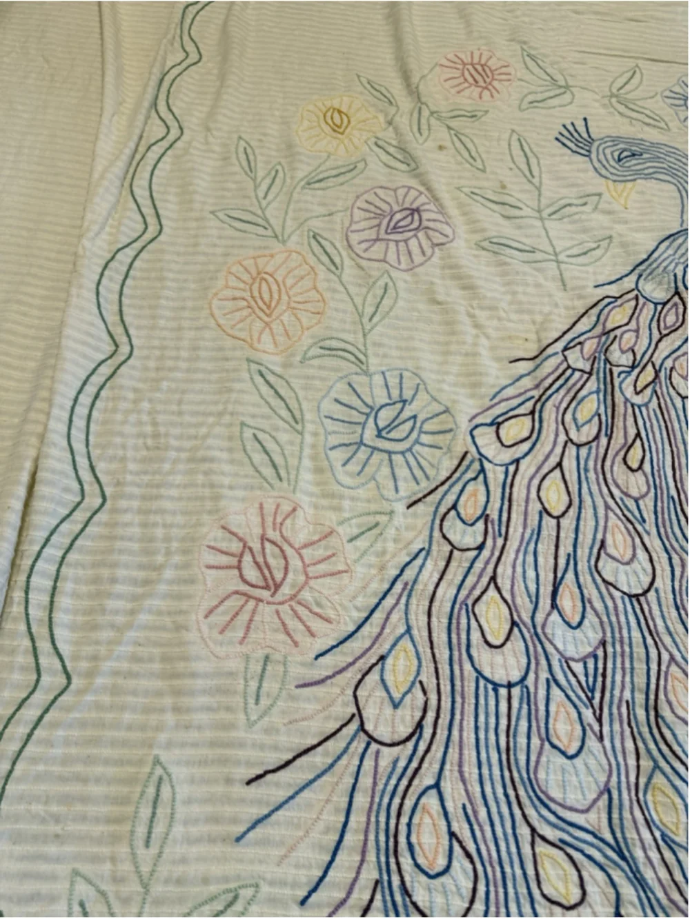 Vintage Peacock Chenille Queen/King Bedspread Blanket 85x100 Inches